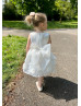 Ivory Organza Knee Length Cute Flower Girl Dress